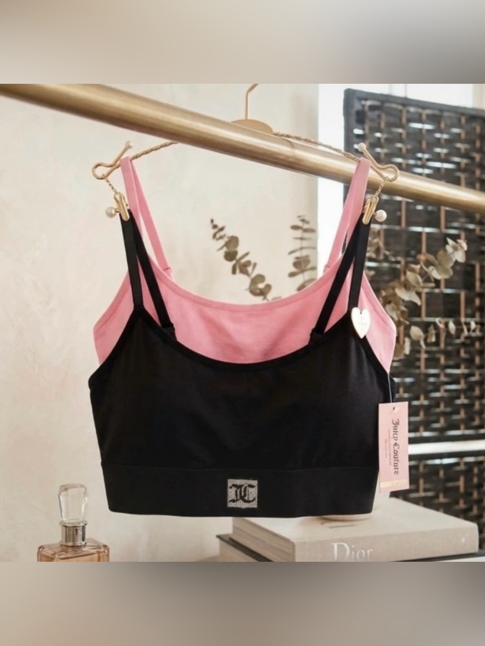 Chic Dual-Layer Pink & Black Bralette size M